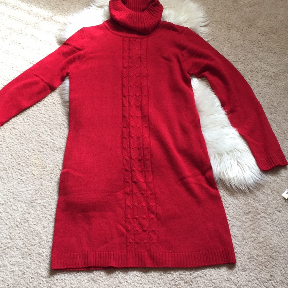 Red sweater knitted long sleeve dress size Med